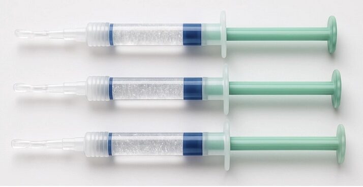 Whitening gel syringes used in professional teeth whitening trays