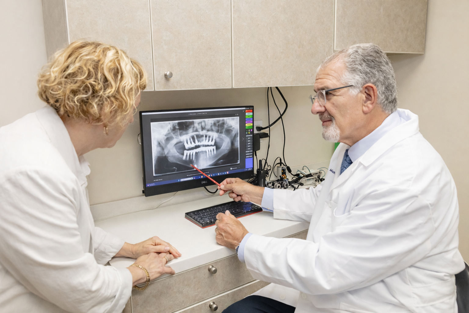 NYC dentist Michael Sinkin explaining dental implant myths during a consultation about are dental implants painful