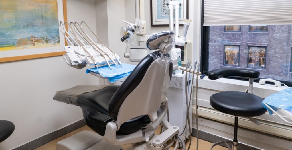 Bright, welcoming dental treatment room in a Midtown Manhattan NYC dental office