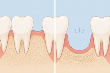 Illustration comparing healthy jawbone with a tooth versus bone loss beneath a missing tooth