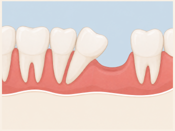 Illustration of a tooth leaning into a gap where a missing tooth used to be